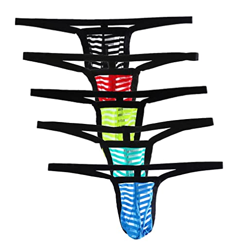Jungerhouse String Homme Sexy Hot Slips Tangas Thong Bikini Briefs sous-vêtements T-Back avec Bulge Poche (M,G 5pcs) Cover