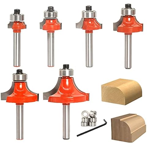 Sinoprotools Roundover&Beading Router Bits,6Bits Edge Forming Router Bit Set,Corner Rounding Router Bits 1/4 Inch Shank with 6pcs Beading Bearings, Radius - 1/16" 1/8" 3/16" 1/4" 3/8" 1/2" Cover
