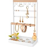 GEAMSAM Jewelry Stand Necklace Organizer, 5-Tier Earring Holder with Ear Stud Holes Bottom Ring Tray