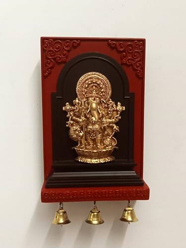 Image of PUJA CELEBRATIONS Sri Shubha Drishti Ganapathy With Bell, Wall Hanging, Housewarming Gift (2 x 4.5 x 7 inches),Red