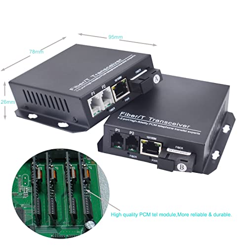 Image of 2 Channel POTS Telephone and 10 /100Mbps Ethernet Over Fiber Optic Media Converter Extender SC-SC Singlemode Single Fiber up 20Km,Support Called id Ring and Fax No Delay A Set