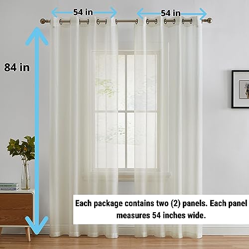 Hlc.me 2 Piece Premium Semi Sheer Voile Window Curtain Grommet Panels For Bedroom (Ivory) - 54 W X 84 L #TOP3