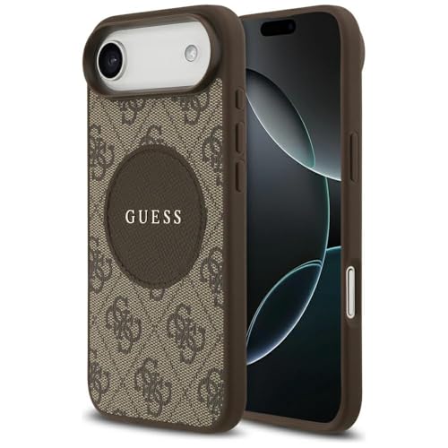 Coque iPhone 17 Air Guess 4G Circle Marron élégante en similicuir chic