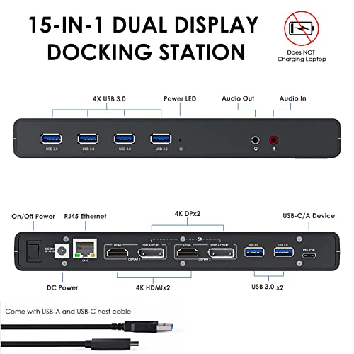 WAVLINK USB 3.0 Universal Laptop Docking Station,USB C to 5K/ Dual 4K @60Hz Video Outputs Dual Monitor for Windows and Mac,(2 HDMI & 2 DP - Image 2