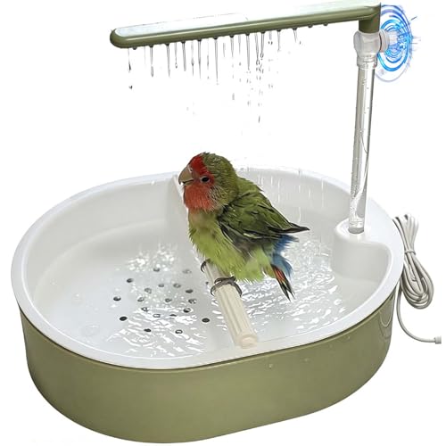 PRFOKEY Bird Bathing Tub with Automatic Watering Faucet - Parrot Shower Box for Cockatiels Budgies Lovebirds & Conures - Cage Mountable Accessory to Promote Natural Bathing