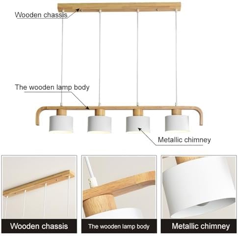 Nordic 4-Lights Cluster Light - Linear Wood Hanging Ceiling Lamp for Kitchen Island Dining Table C& Bar - E27 Chandelier Fixture(Gray)/White