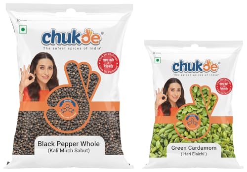 Image of Chukde - Black Pepper 100 Gm - Hari Elaichi 50 Gm - Whole Spices - Combo Pack