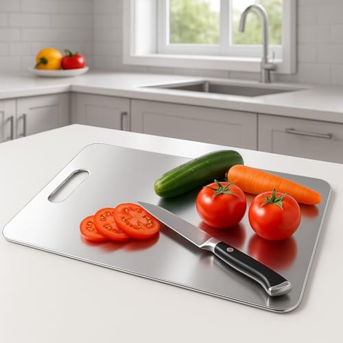 Image of PUREAGLE Stainless Steel Chopping Board for Kitchen Hygienic & Rust Proof - Cutting Board for Vegetables, Fruits, Meat, Kneading Dough, Cake Prep | Unbreakable, Heavy Duty, Easy to Clean