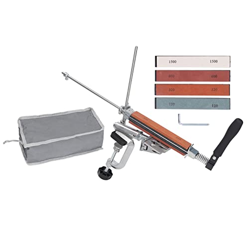 Messerschärfer mit 4 Schleifsteinen, vielseitiges Festwinkelschärfgerät für Küche und Jagdmesser, aus Aluminium und Edelstahl, 360 ° drehbar für den Heimgebrauch