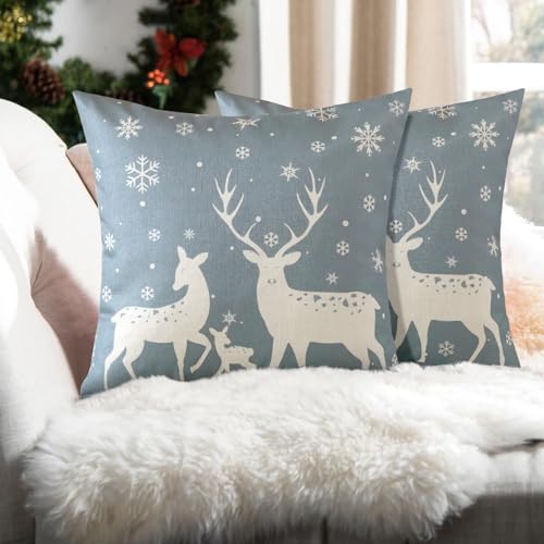 Ohok 2er Set Dekorativ Weihnachten Kissenbezug 45x45 cm, Polyester...