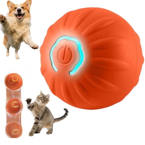 Electric Interactive Dog Ball Automatic Rolling Bouncing Ball for Small Medium Dogs Cats Self Moving Bouncing Jumping Automatic Ball Rechargeable Washable Durable Pet Ball for Puppy and Kitten(Orange)