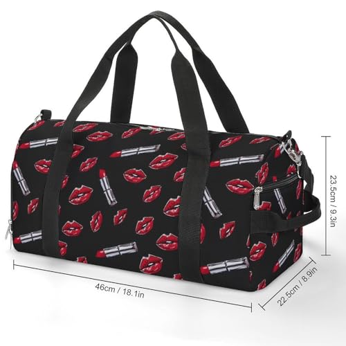 Red Lipstick Sexy Lips Makeup Gym Bag Duffle Bag for Travel Lightweight Carry On Tote Weekender Bags for Women Men2