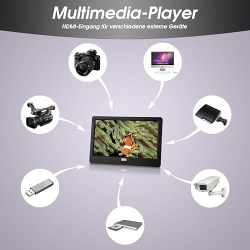 Tragbarer Mini Fernseher - August DA900D - 9 Zoll mit Akku - Portabler hochauflösender LCD TV mit DVB-T2 HD Tuner / EPG / Aufnahmefunktion (PVR) / Multimediaplayer / HDMI-In / USB / Kopfhöreranschluss – Bild 5