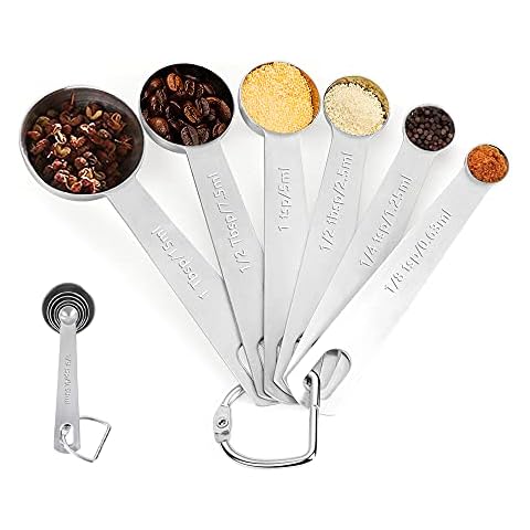 Measuring Spoons Set of 6 Stainless Steel Metal Measure Spoons for Baking Cooking Kitchen, Measuring Spoon Cup Cover