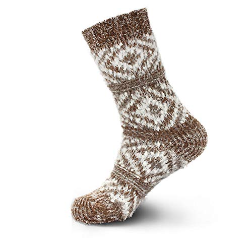 BambooMN Womens Slipper Socks - Thick Vintage Sweater Patterned Cabin Crew Socks