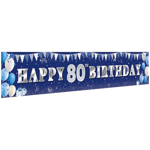 80th Birthday Decorations for Men & Women 10ft HAPPY 80TH BIRTHDAY Blue 80th Birthday Banner Large Happy 80th Birthday Backdrop for Indoor Yard Fence or Garage Door (118x20)
