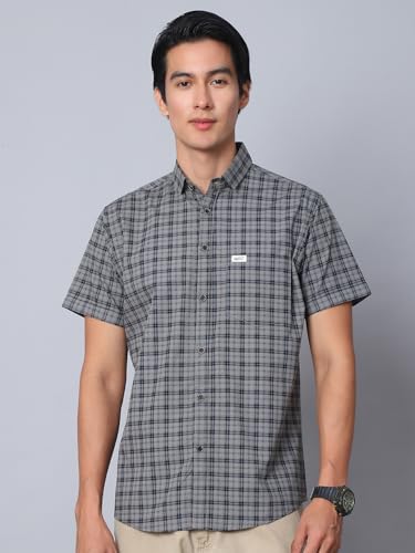 Image of Majestic Man Men Comfort Slim Fit Checked Pure Cotton Half Sleeve Casual Shirt