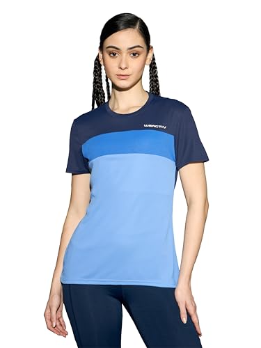 Image of TECHNOSPORT Womens Slim Fit Half Sleeve Color Block T-Shirt with Anti Microbial, Techno Dry porperties for Yoga, Sports, Gym & Regular Use