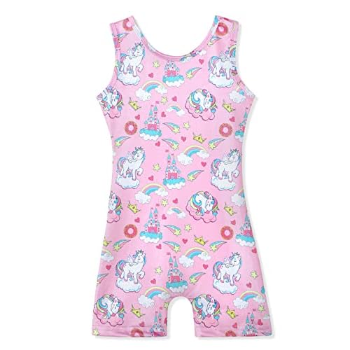 HOZIY Gymnastics Leotards for Girls with Shorts Toddlers Biketards Rainbow Unicorn Dinosaur Mermaid Leopard Flower Galaxy 7-8 Years Castle Unicorn