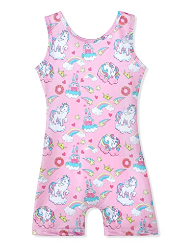 Image of HOZIY Gymnastics Leotards for Girls with Shorts Toddlers Biketards Rainbow Unicorn Dinosaur Mermaid Leopard Flower Galaxy
