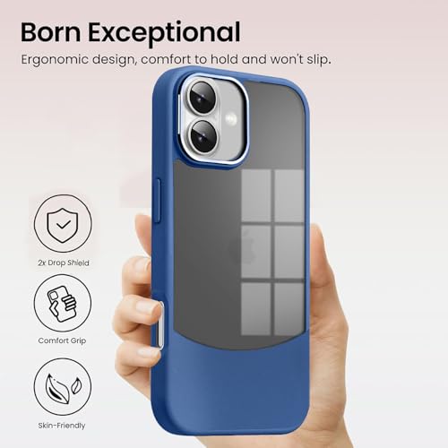 Image of KARWAN️Fusion Edge Leather Transparent Mobile Back Case | Slim Fit | Anti-Fingerprint| Scratch-Resistant | Premium Grip | Shockproof case | Back Cover for iPhone 16 || Blue