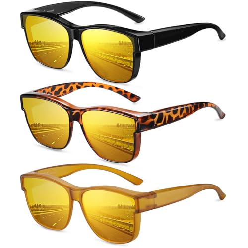 Wzerry Night Driving Glasses Polarized, Night Vision Over Glasses Sunglasses Anti-glare for Men Women with UV400 Protection