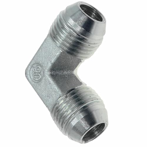 Image of 1 Piece Hydraulic 1 /2 inch JIC (3 /4 inch-16) 37 Flare Male x 1 /2 inch JIC (3 /4 inch-16) 37 Flare Male Elbow Adapter Steel Plated