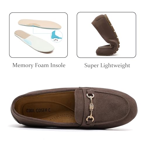 Image of Women's Wide Loafers Casual Slip on Flat Shoes Women's Comfort Penny Loafers with Arch Support Women Dressy Moccasins