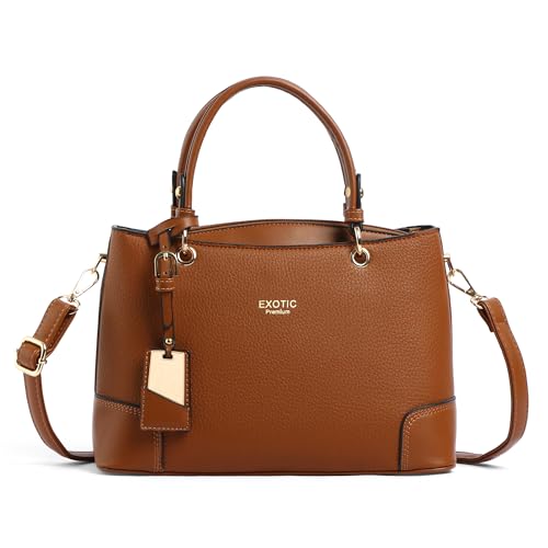 Image of EXOTIC Premium Caramel Edge Structured Handbag for Women | Dual Tone Satchel Bag | Multi-Compartment | Top Handle with Adjustable Sling Strap | Textured PU Leather