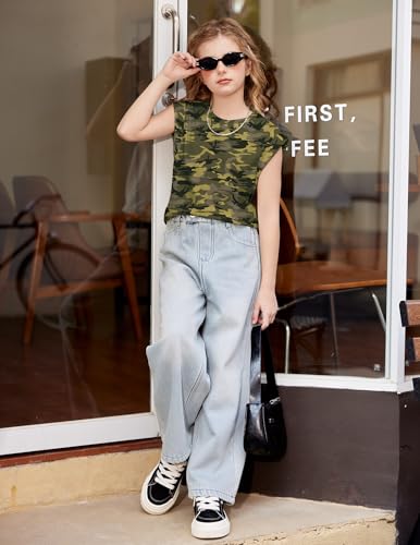 Image of Arshiner Girls T Shirts Cap Sleeves Casual Summer Tops Crewneck Tank Loose Fit Fashion Blouse Tee
