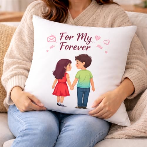 Image of Premium Happy Birthday Couple Cushion 16x16 Inch with Filler | Romantic Gift for Wife, Husband, Girlfriend & Boyfriend | Cute Love Design Birthday Pillow for Anniversary & Special Occasions
