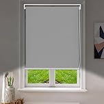 Roller Blinds No Drilling Blackout Stick on Self Adhesive Easy Fit No Drill Roller Blind for Bedroom Kitchen Bathroom Windows Doors (Grey, 100W x 170H cm)