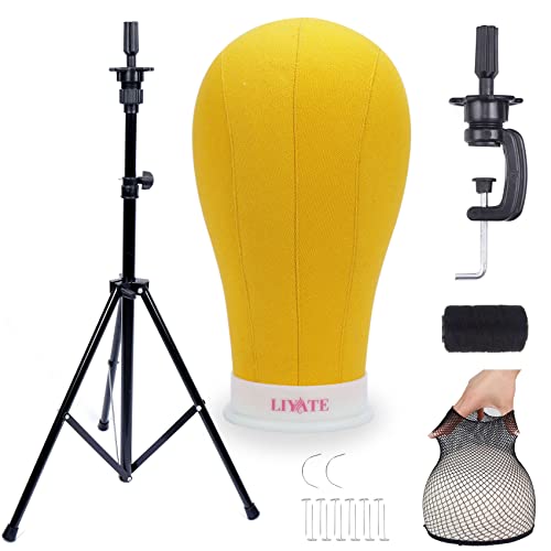 Wig Stand Tripod With Head Wig Head and Stand Multifunction Wig Stand 24 inch Yellow Wig Head for Making Wigs Tripod Stand for Wigs Head Mannequin Head Styrofoam Head Cellphone Tripod