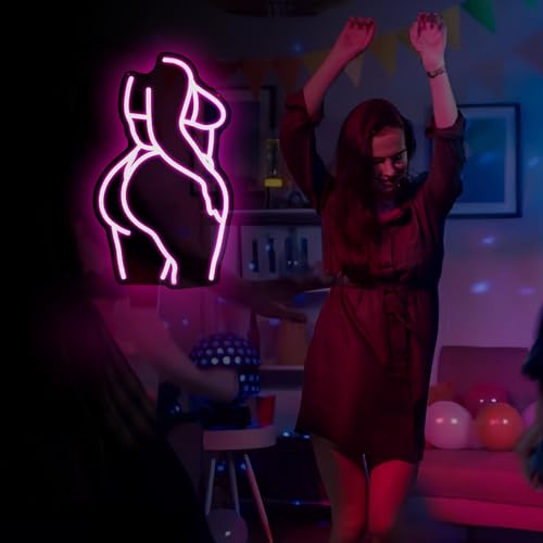 Image of Neon Sign - HSJNJKFU Lady Neon Signs for Wall Decor Beer Bar Light Signs for Man Cave Decor Pink Women LED Neon Sign for Room Birthday Party USB Powered