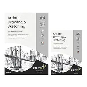 PaperPep Artists' Sketching & Drawing Paper 200GSM A4 (Pack of 10) + A5 (Pack of 15) For sketching & drawing with pencil, charcoal, graphite, redchalk pastel, chalk, oil pastel for Artists' & Amateurs