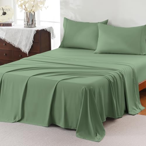 ChicView Queen Sheet Set,4 Pieces Hotel Luxury Breathable Soft Microfiber Bedsheets, Anti Pilling Deep Pockets Easy Care Bed Sheets, Sage Green