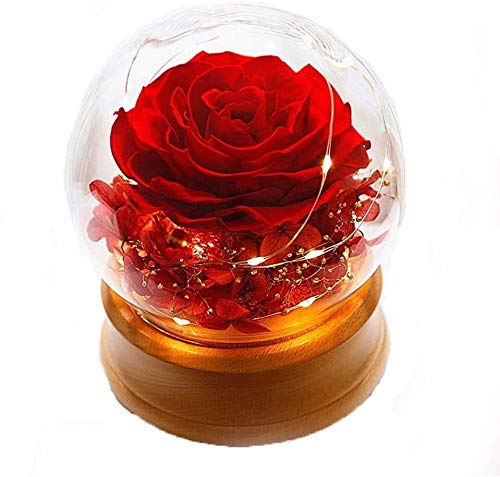 Caja de música con iluminación y rosa romántica de cristal roja