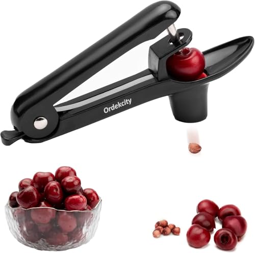 Comparison: Best Cherry Pitter Tool 2 Cherry Pitter - Ordekcity Stainless Steel Cherries Corer Pitter Tool with Hand-held Push Design, Save Time & Space for Making Cherry Jam with Lock Design(Black)