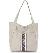 SILKAREA Women Canvas Tote Bag Hobo Purse Multi Pocket Tote Shopper Shoulder Bag Bohemian Top Han...