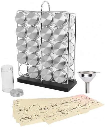 Orii 20-Jar Chrome Wire Spice Rack with Bamboo Base