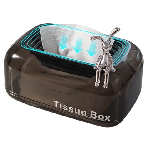 JoyfulSight Tissue Box Cover,Automatic Sinking Tissue Box Holder,Napkin Holder Home Decor for Tabletop Night Stands Bathroom Office,7.87 * 5.31 * 4.13inch (Black)