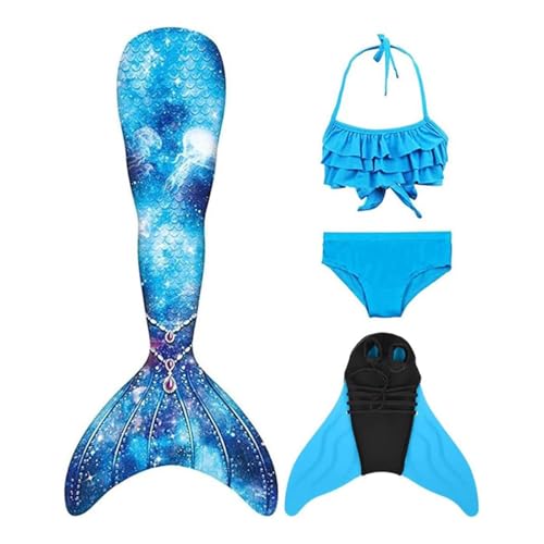 Wizvox Paquete De 4 Disfraz Sirena NiñA Cola De Sirena NiñA Conjunto De Bikini con Cola De Pez para 3-15 AñOs, Tome Hermosas Fotos De Sus Hijos,7-110