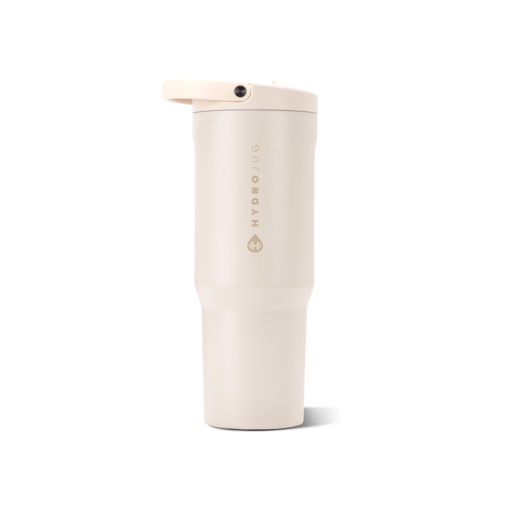 HydroJug Sport - Stainless Steel Tumbler with Straw, Vacuum Insulated, 40oz Leakproof Water Bottle, Ergonomic Design, Reusable, Dishwasher Safe, Rubber Base, Durable for Gym or Outdoors, Cream