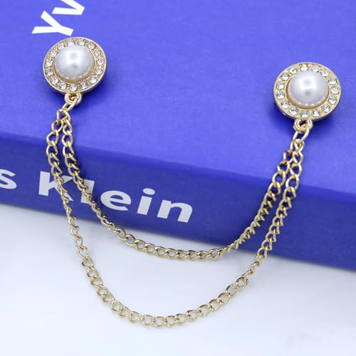 Image of Gold /Silver Crystal Geometry Brooch Lapel Pin for Men Rhinestone With Hanging Chain Brooch for Men Suit Fashion Tuxedo Tie Hat Scarf Collar Pins for Men Women Gifts