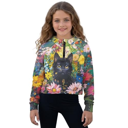 Sweat à capuche demi-zipper pour filles 5-14 ans automne Xoenoiee