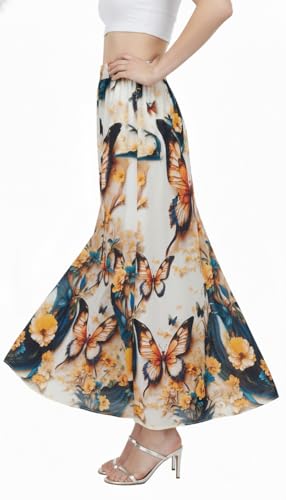 Image of VAGISHA Women's 4-Metre Flared Long Skirt | Skirts for Women Long Length | Long Skirts for Girls | Ethnic & Boho Printed Wear with Elastic Waist | Perfect for Party, Festive & Casual Look