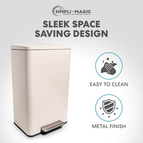 Image of Simpli-Magic 50 Liter / 13.2 Gallon Soft-Close, Smudge Resistant Trash Can with Foot Pedal and Built in Filter- White Color