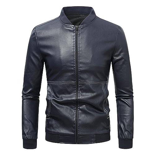 Veste de moto homme en cuir PU décontractée et coupe-vent automne