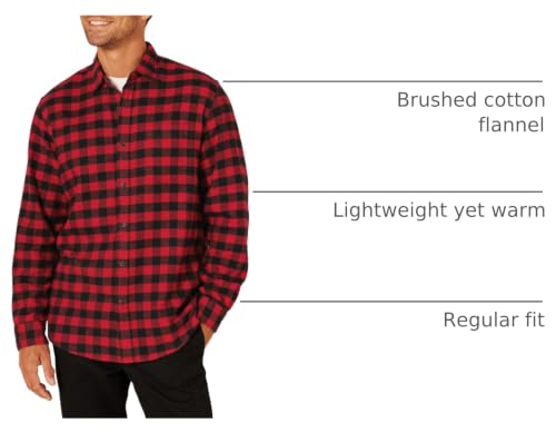 Image of Amazon Essentials Men's Regular Fit Long-Sleeve Flannel Shirt, Soft Brushed Cotton, Lightweight yet Warm