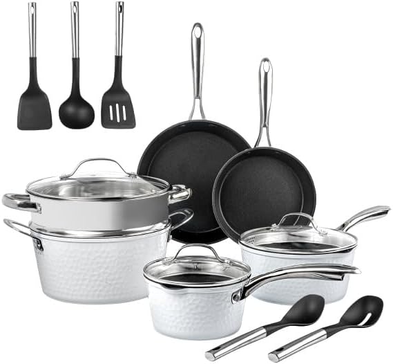 Granitestone Juego de ollas y sartenes antiadherentes de 15 piezas, juego de ollas y sartenes, juego de utensilios de cocina de inducción, juego de